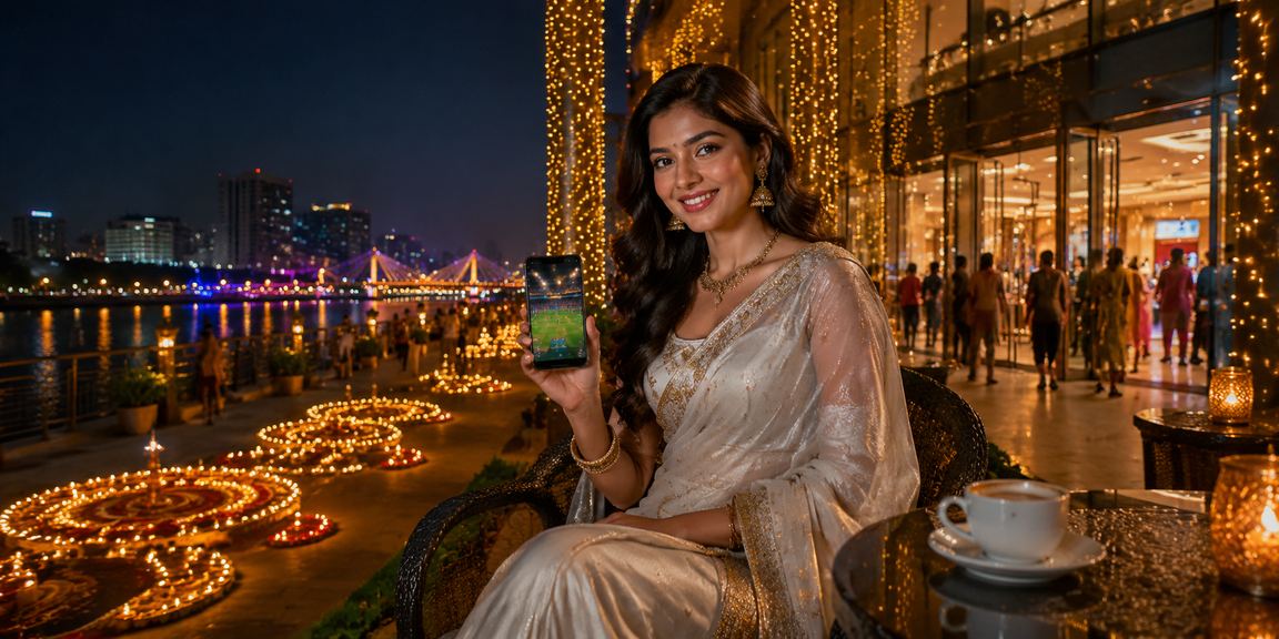Ahmedabad Riverfront with casino-themed mobile app interface