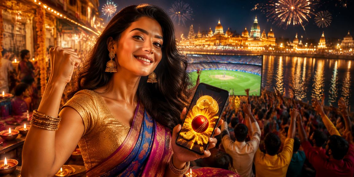 Indian cricket and Diwali festival themed betting illustration