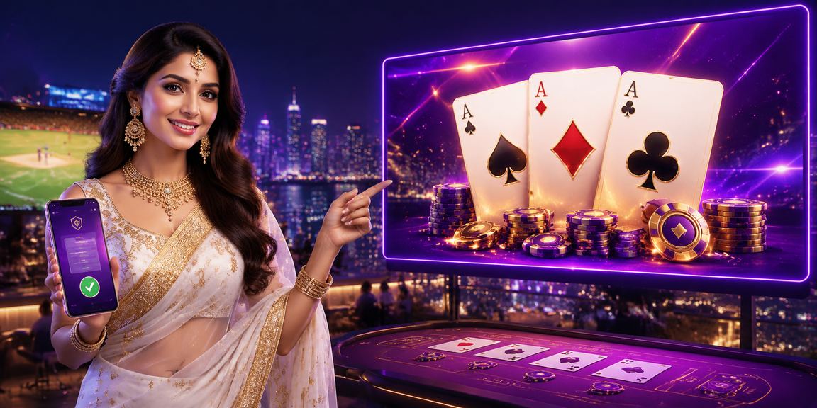 Indian woman in saree enjoying cricket themed slots on mobile