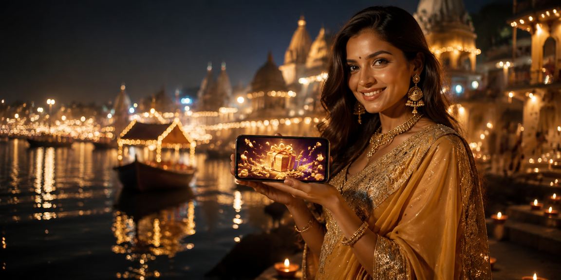 Festive Diwali bonus promotion at Varanasi with bonfires and ghats